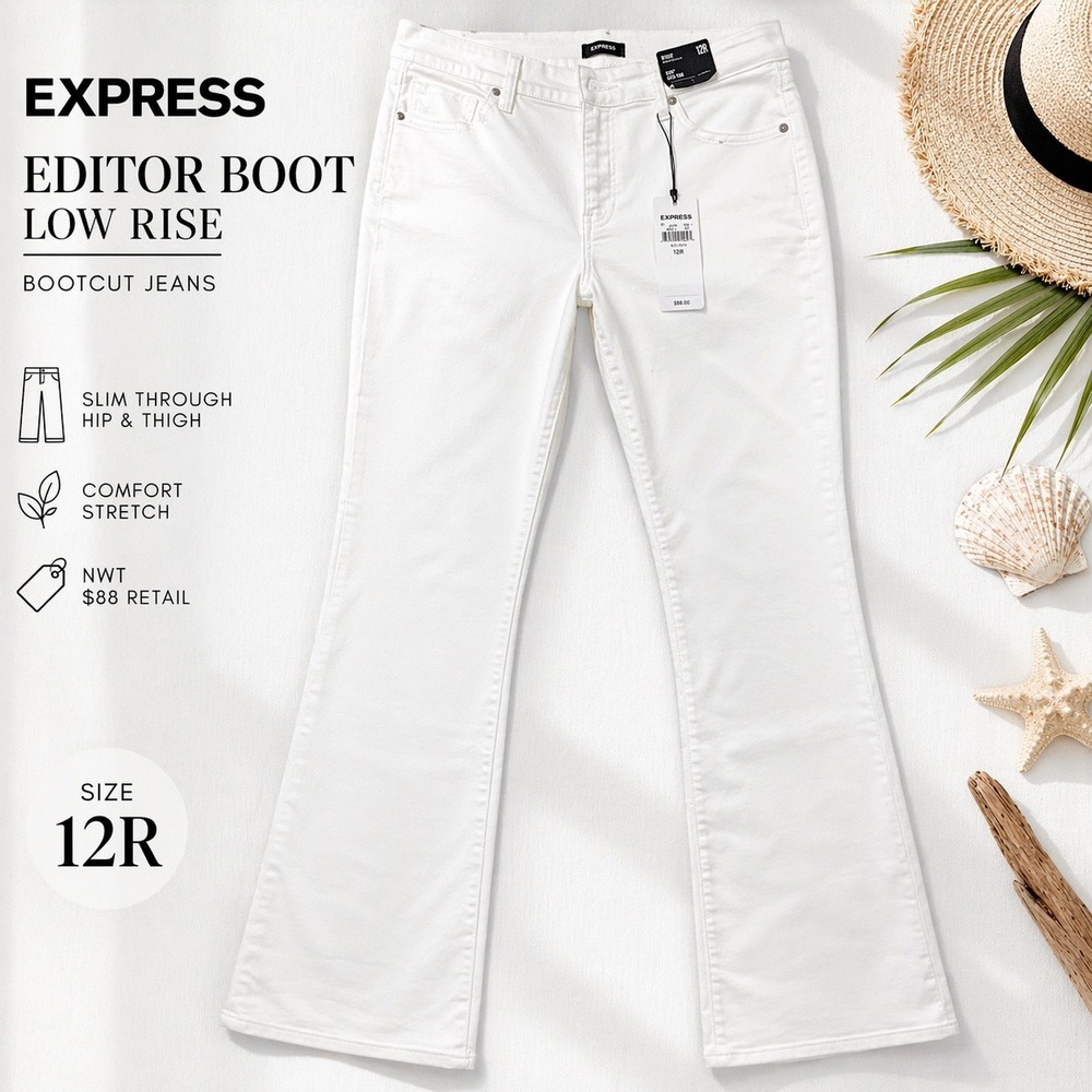 Express Editor Bootcut Jeans White Mid Rise 12R‎ NWT Stretch Denim